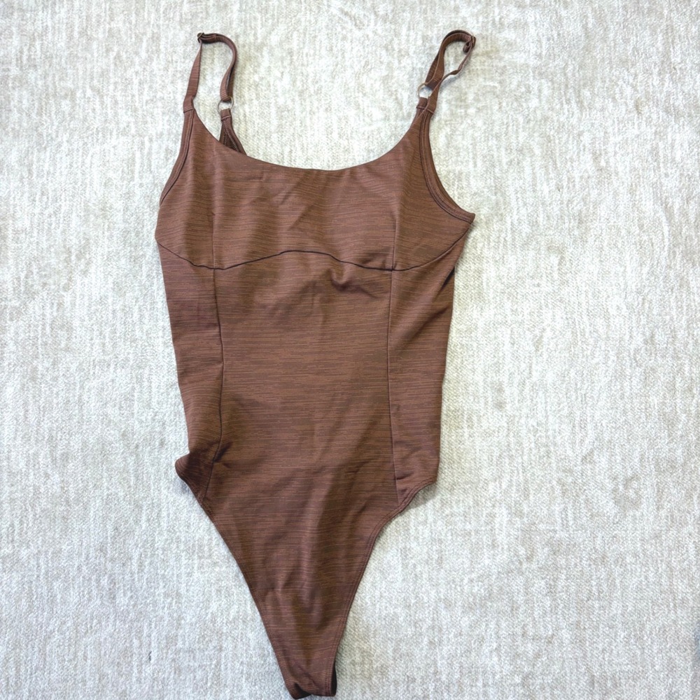 Outdoor Voices Bodysuit Leotard Womens XS Brown Space Dye Adjustable Shelf Bra